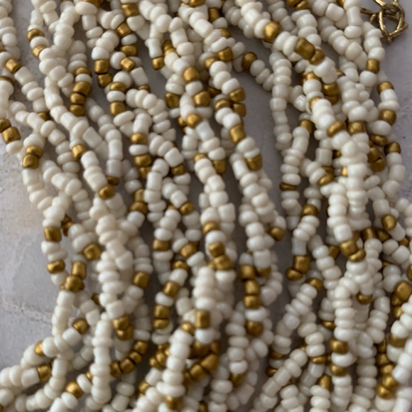 Cream and Gold Seed Beaded Layered Necklace - Picture 3 of 5